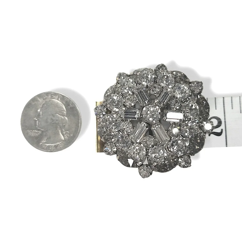 Weiss Clear Rhinestone Brooch Silver Tone Round Cluster Vintage Glam OS